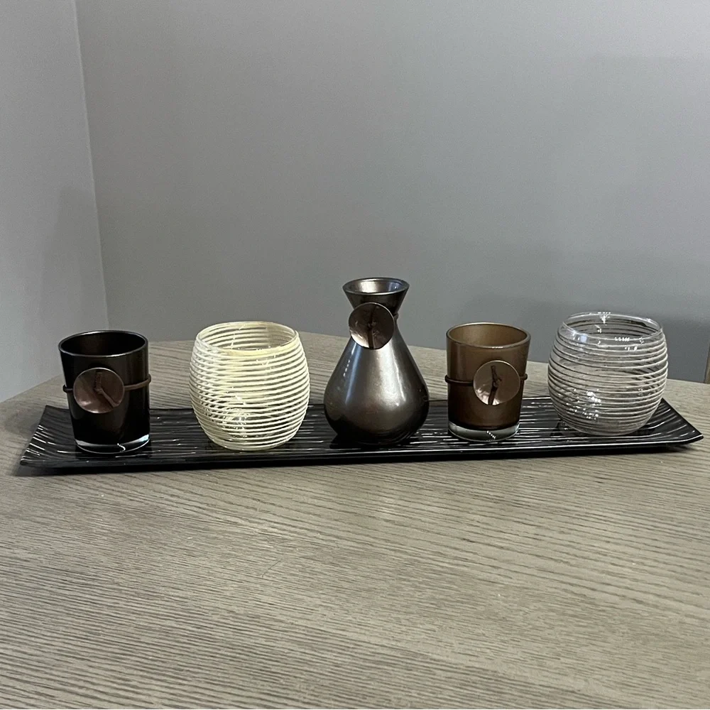 Decorative Tray With Tea Light Candle Holder Set ~ Like New
